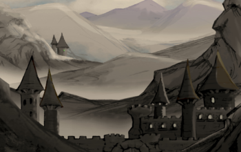 Towers peek out from a misty mountain valley. (Artwork)