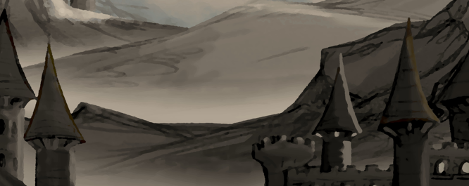 Towers peek out from a misty mountain valley. (Artwork)